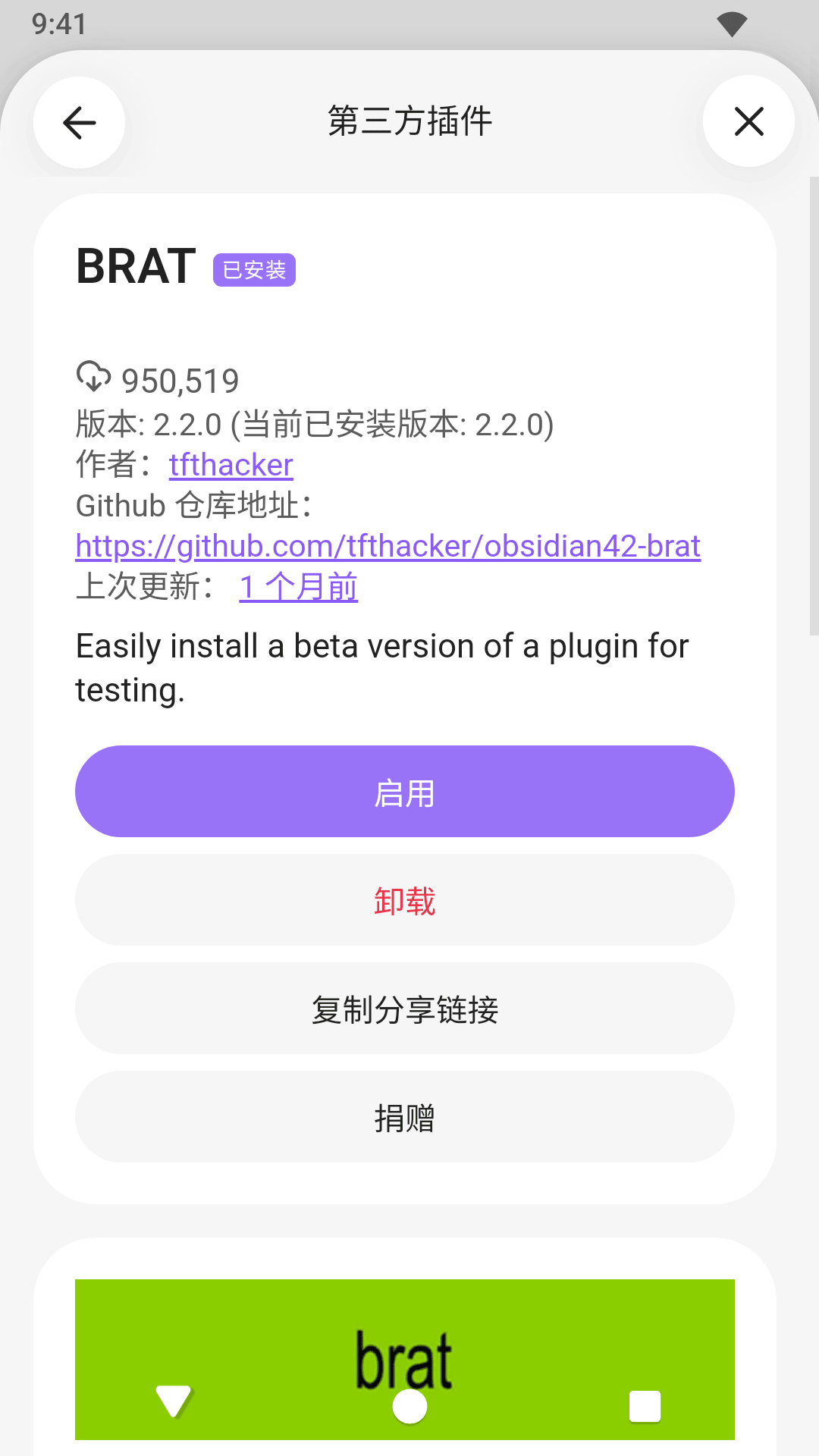 BRAT 安装完成,点「启用」