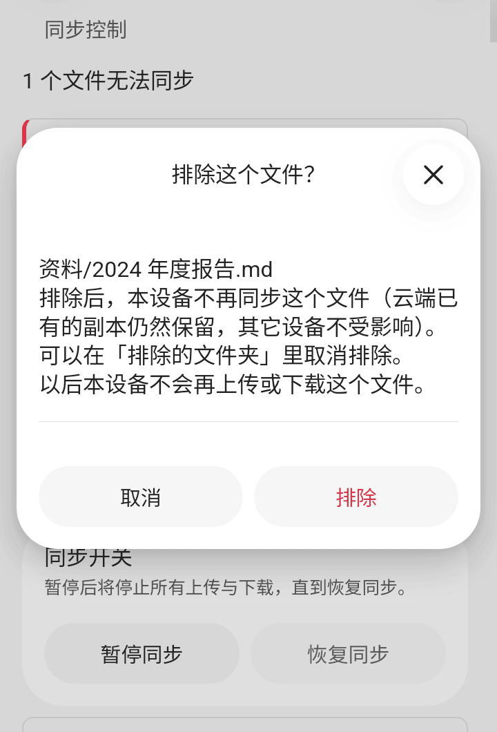 「排除这个文件？」确认框